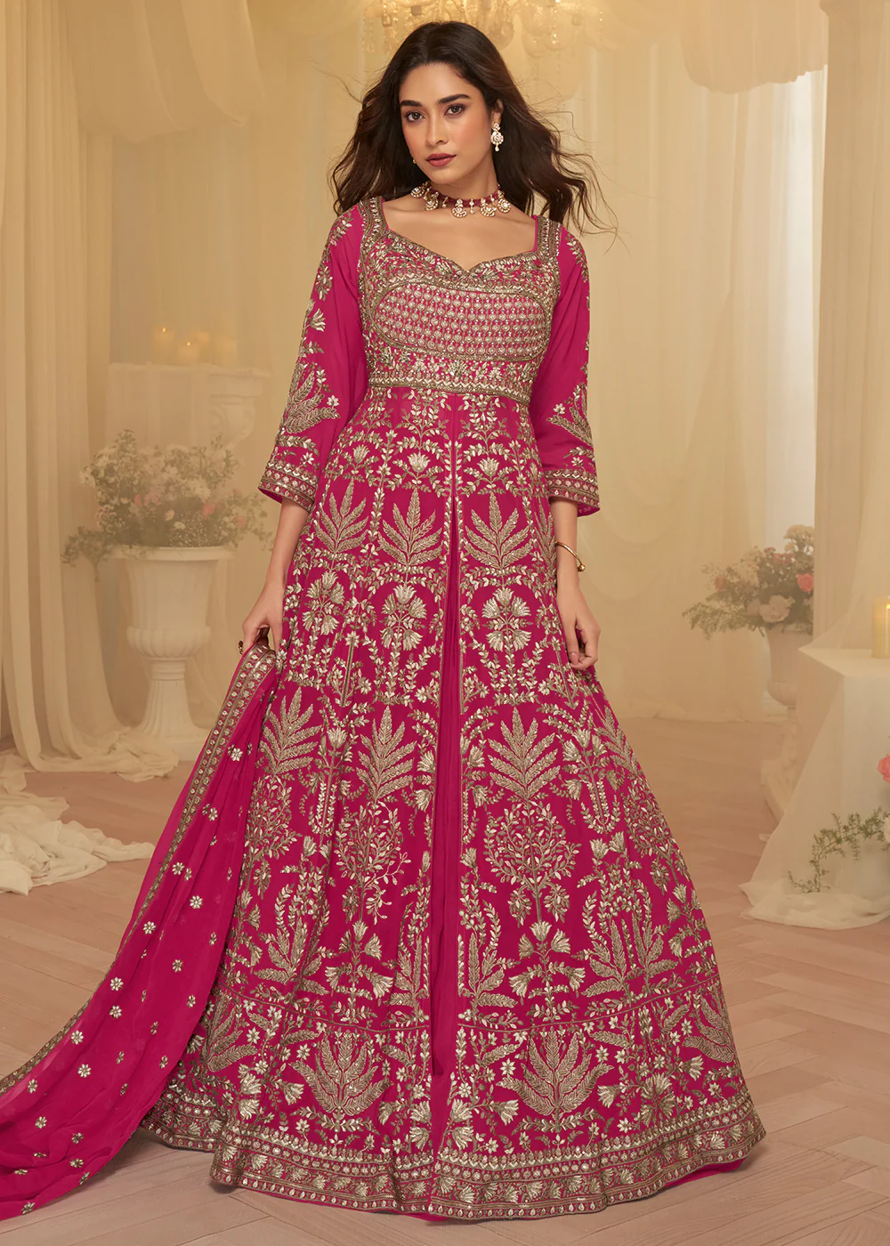 Front Slit Rani Pink Lehenga Skirt Anarkali Suit