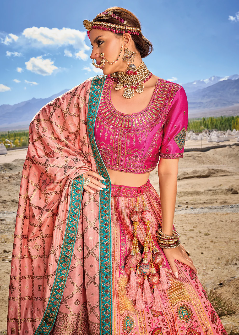 Fuchsia Pink Designer Style Embroidered Traditional Lehenga Choli - Image 2