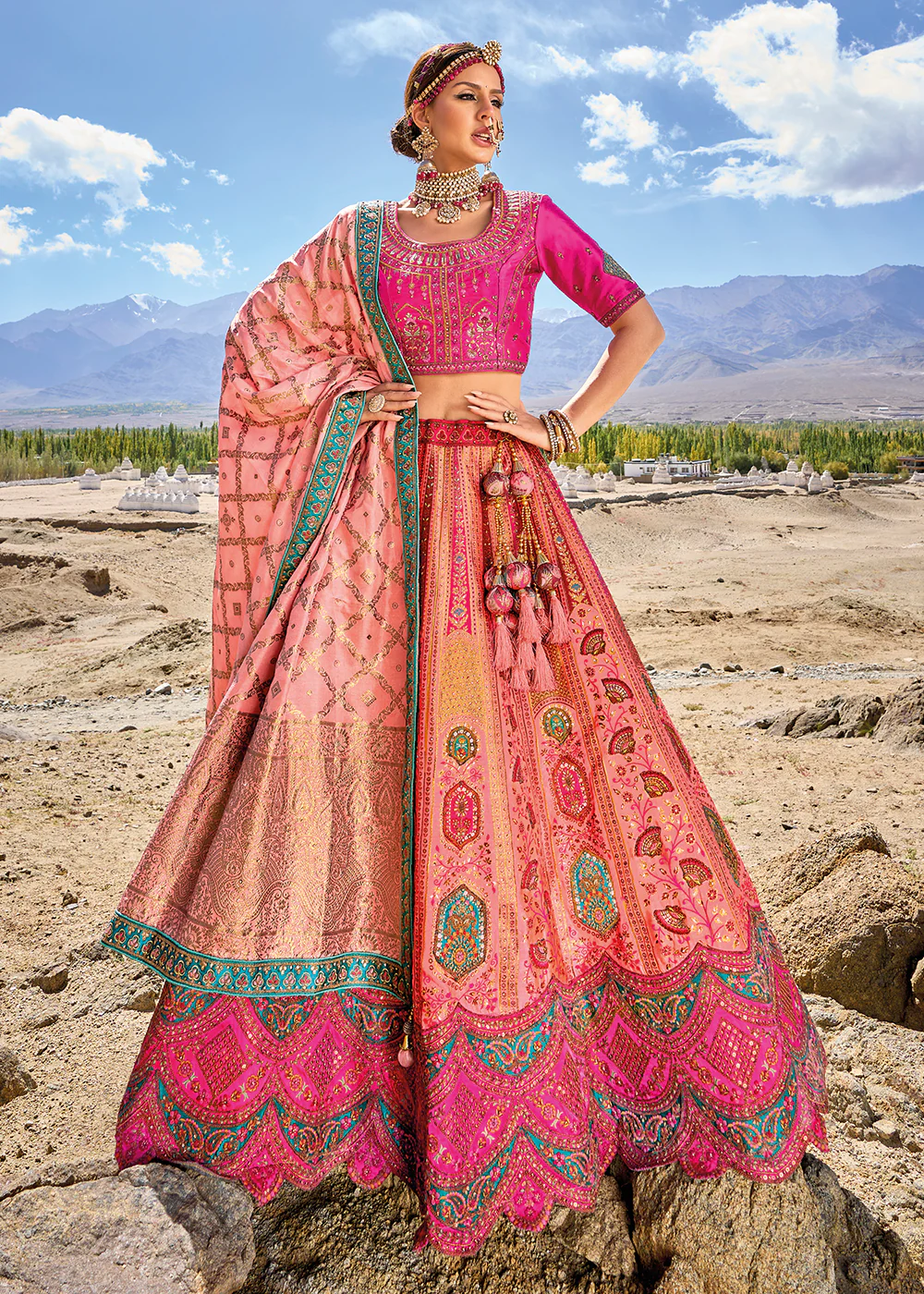 Fuchsia Pink Designer Style Embroidered Traditional Lehenga Choli - Image 3