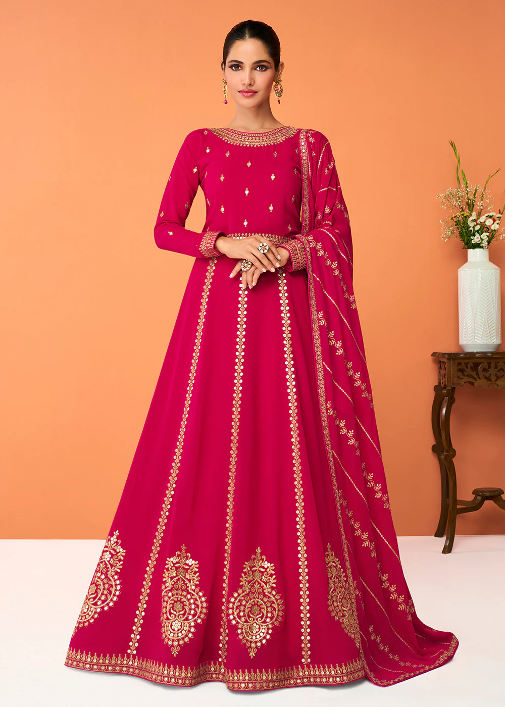 Fuchsia Pink Festive Wear Embroidered Anarkali Suit