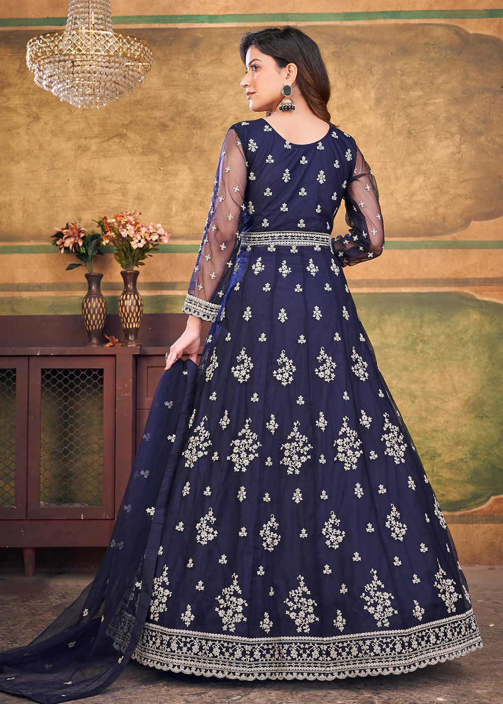 Function Look Beatific Navy Blue Net Anarkali Suit - Image 3