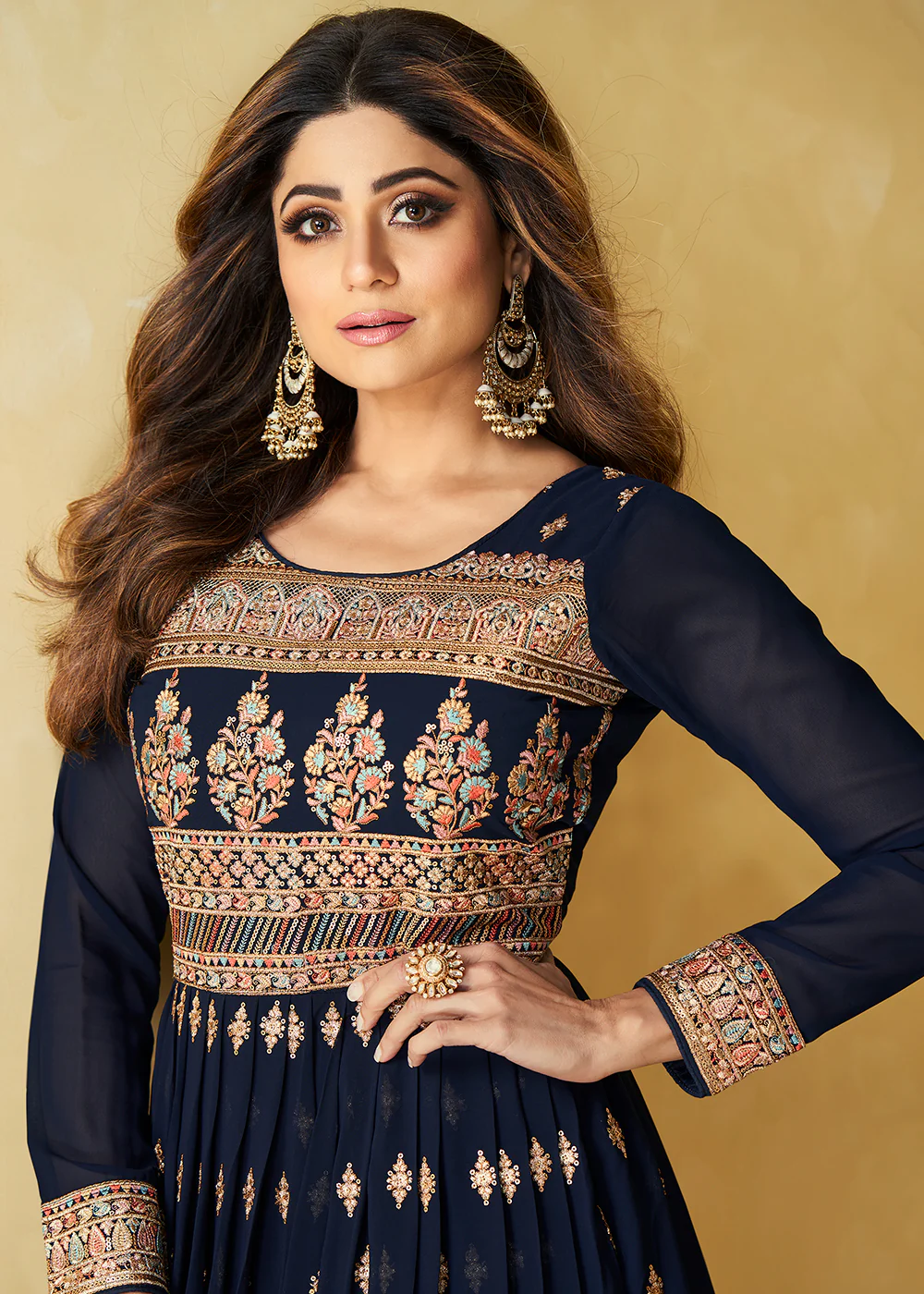 Function Wear Gliding Navy Blue Floor Length Anarkali - Image 2