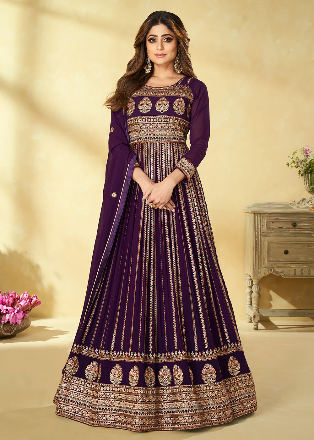 Function Wear Great Plum Purple Floor Length Anarkali