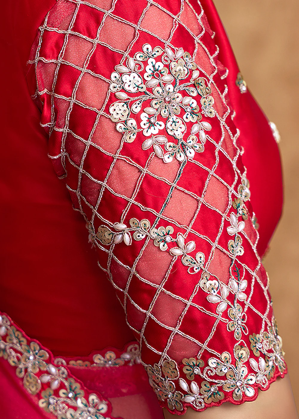 Gajari Pink Embroidered Wedding Festive Wear Saree - Image 5