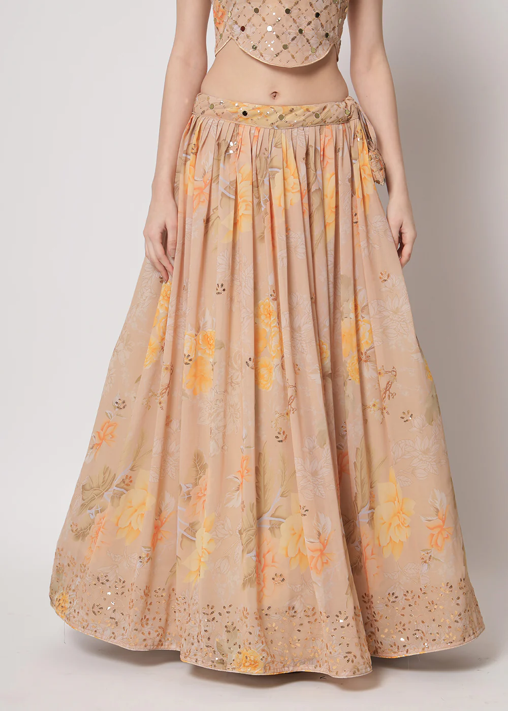 Georgette Beige Sequins & Printed Wedding Party Lehenga Choli - Image 5