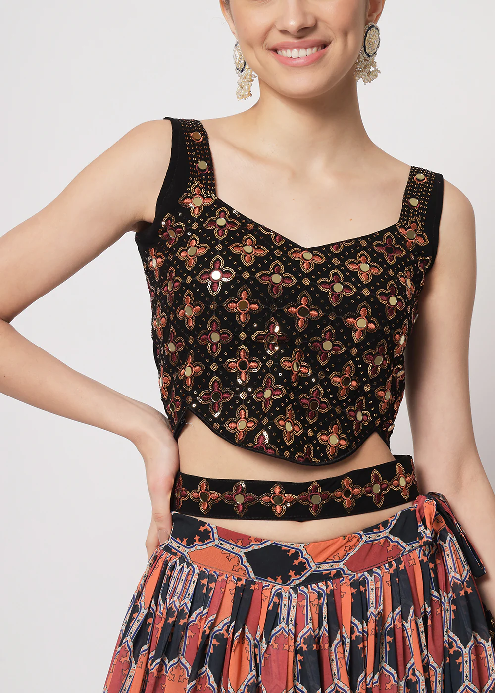 Georgette Black Sequins & Printed Wedding Party Lehenga Choli - Image 2