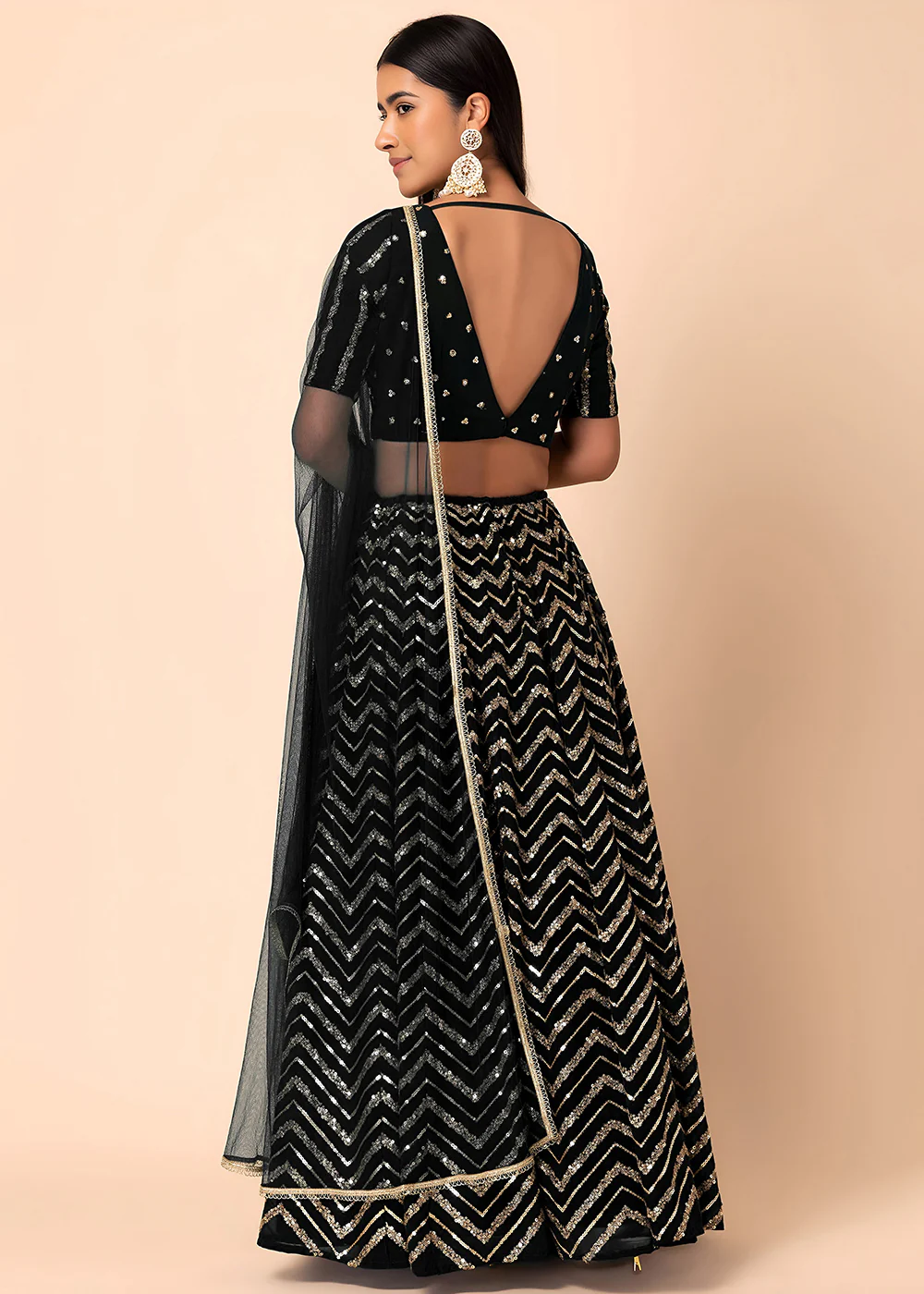 Georgette Black Zari & Sequins Wedding Festive Lehenga Choli - Image 3