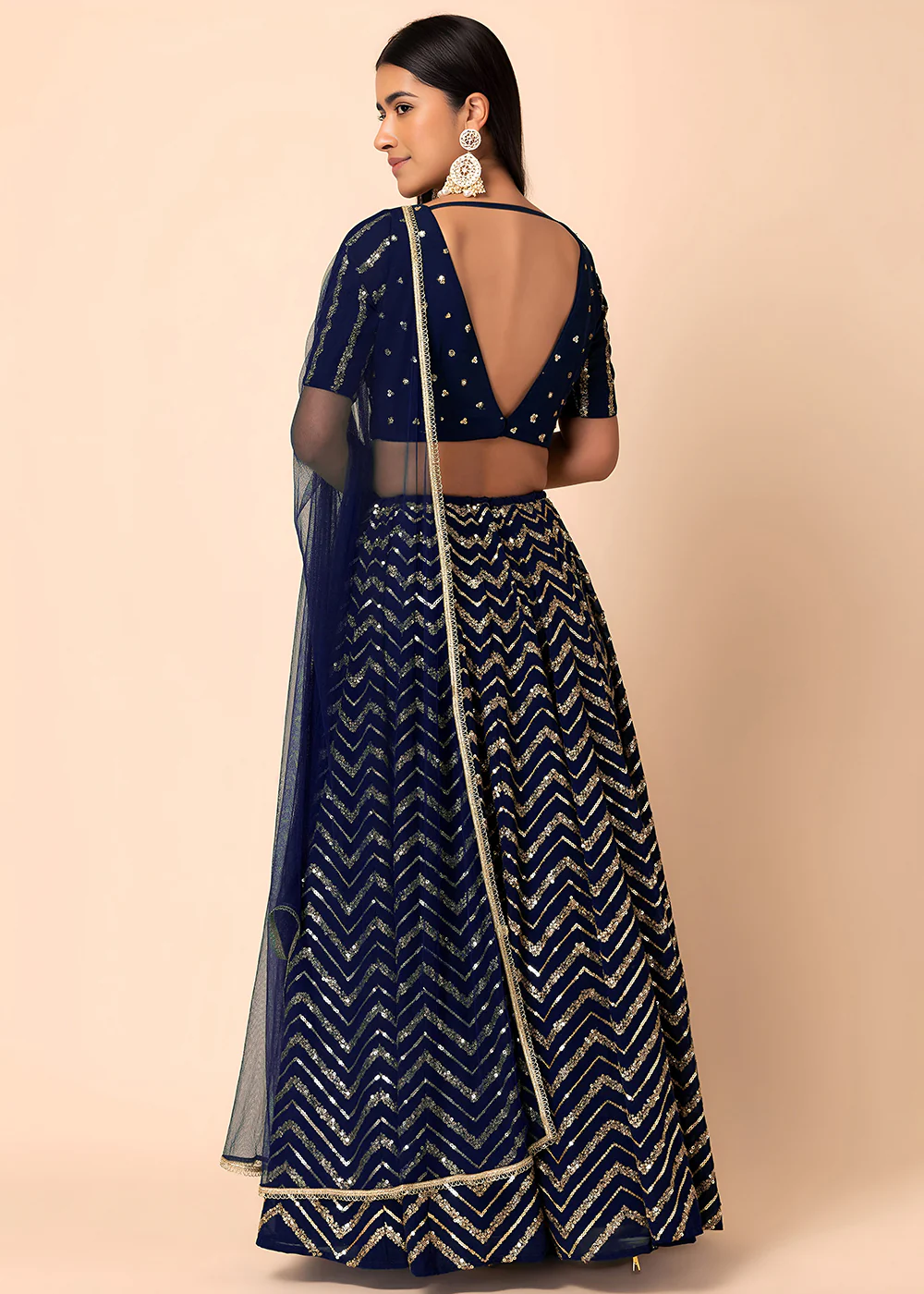 Georgette Blue Zari & Sequins Wedding Festive Lehenga Choli - Image 3