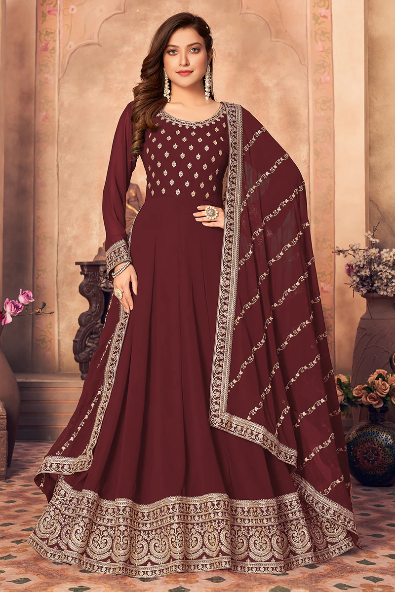 Georgette Designer Festival Anarkali Suit in Maroon