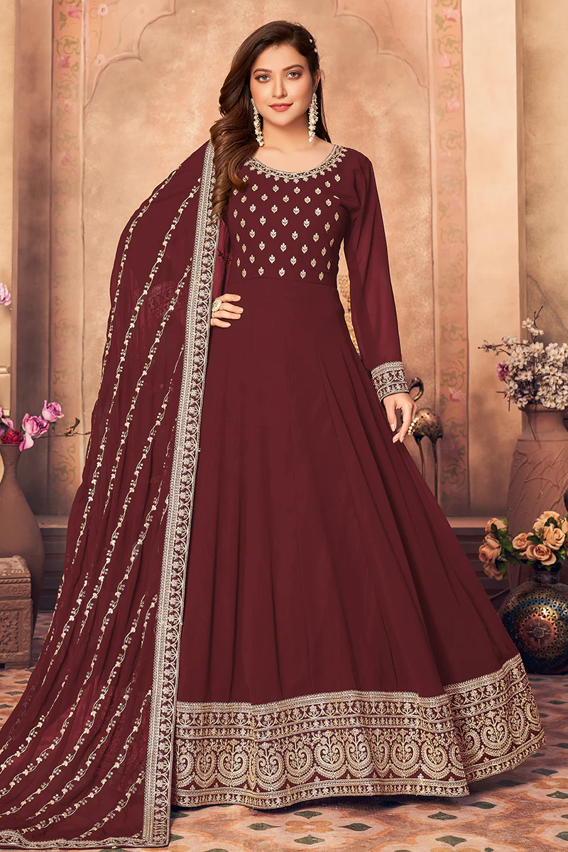 Georgette Designer Festival Anarkali Suit in Maroon - Image 4