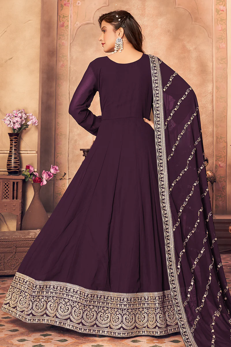 Georgette Designer Festival Anarkali Suit in Plum Purple - Image 3