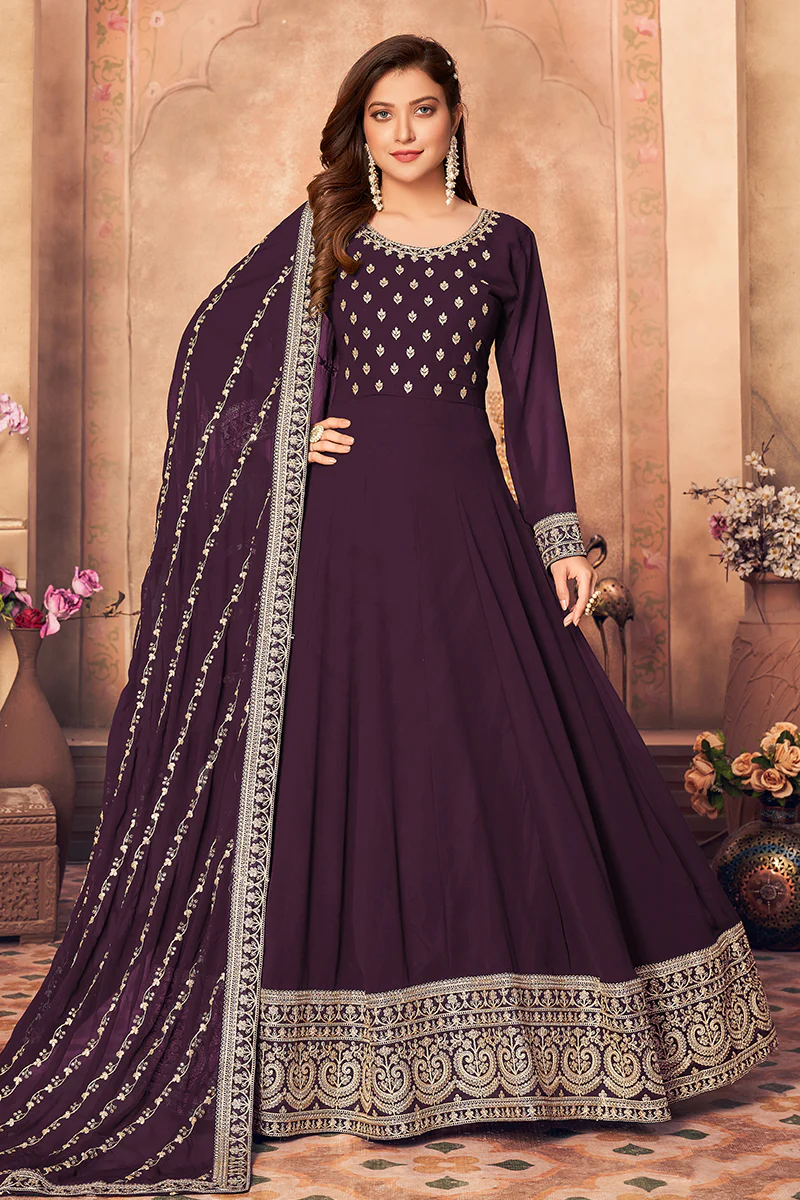 Georgette Designer Festival Anarkali Suit in Plum Purple - Image 4