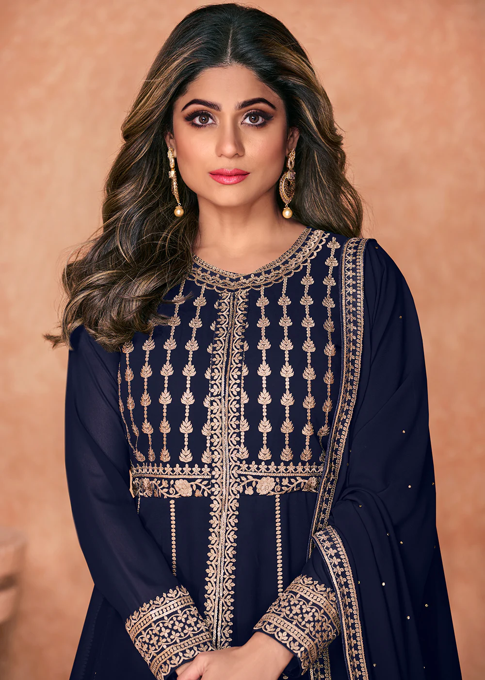 Georgette Embroidered Navy Blue Long Anarkali Gown - Image 2