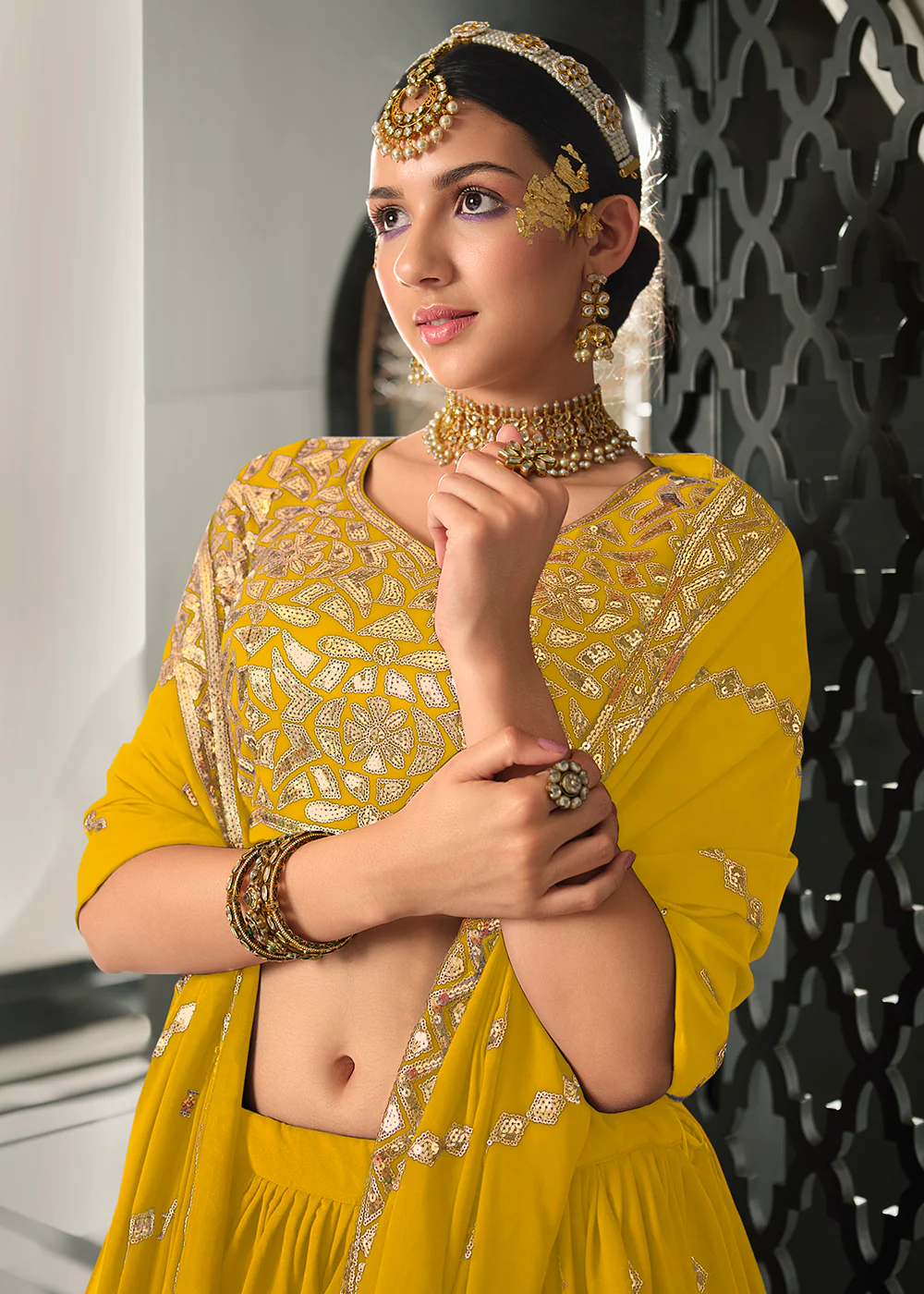 Georgette Fabric Haldi Yellow Bridesmaid Lehenga Choli - Image 2