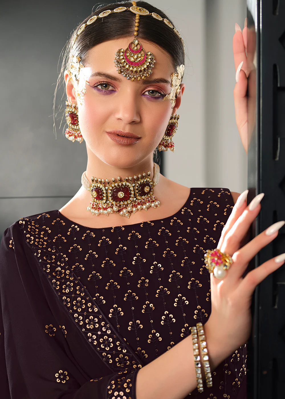 Georgette Fabric Tempting Purple Bridesmaid Lehenga Choli - Image 2