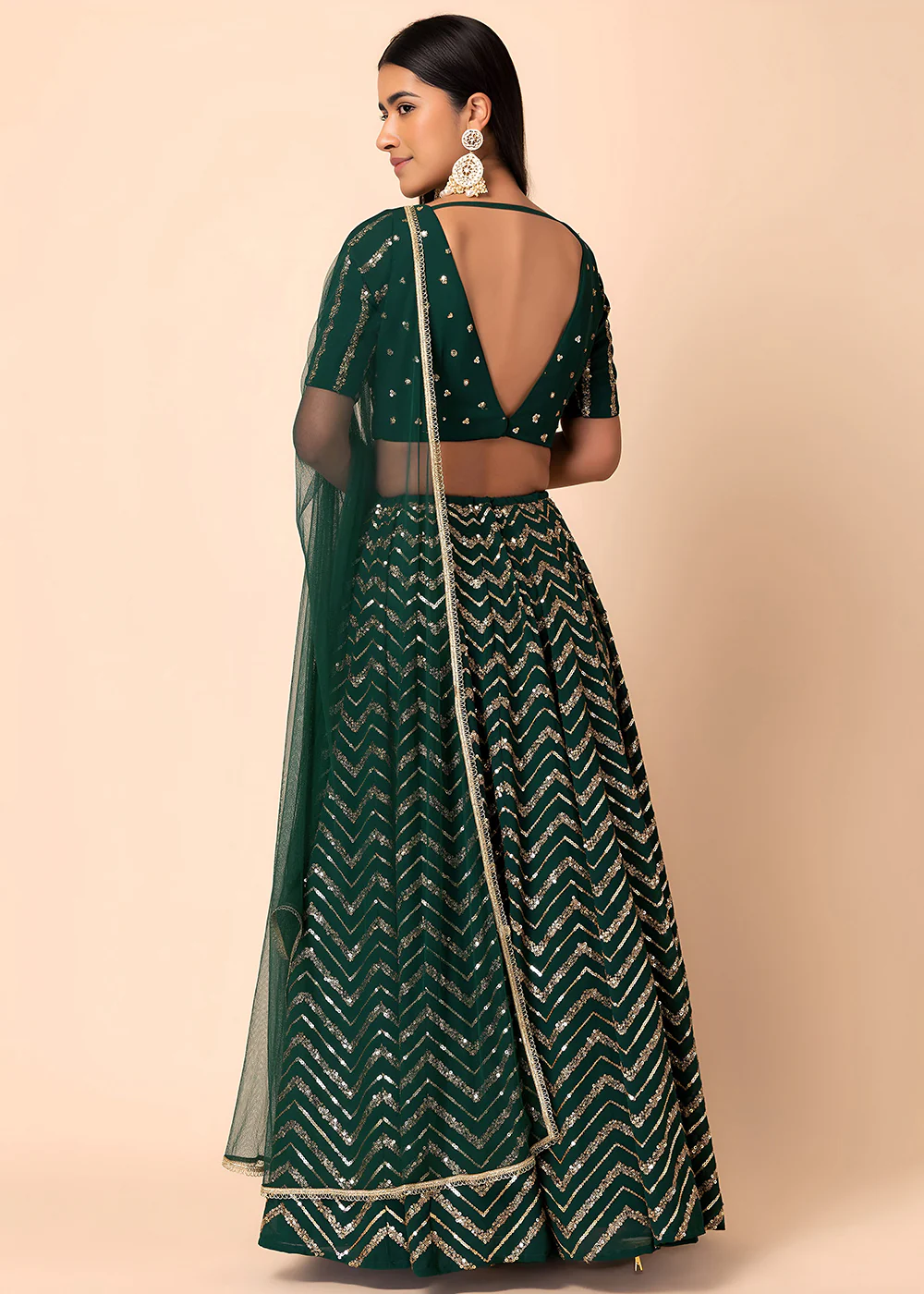 Georgette Green Zari & Sequins Wedding Festive Lehenga Choli - Image 3