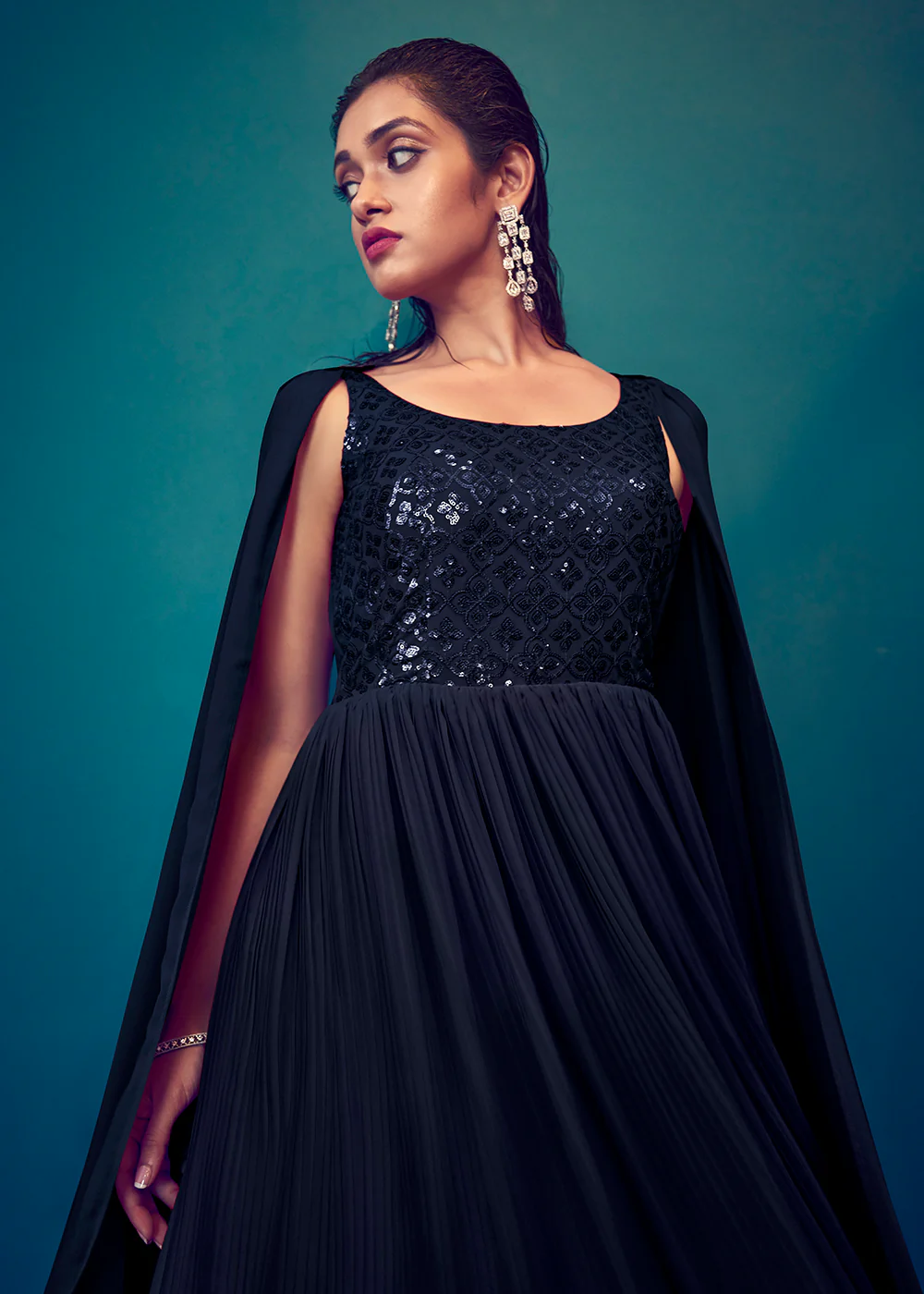 Georgette Pretty Blue Sequins & Thread Party Wear Gown - Image 2