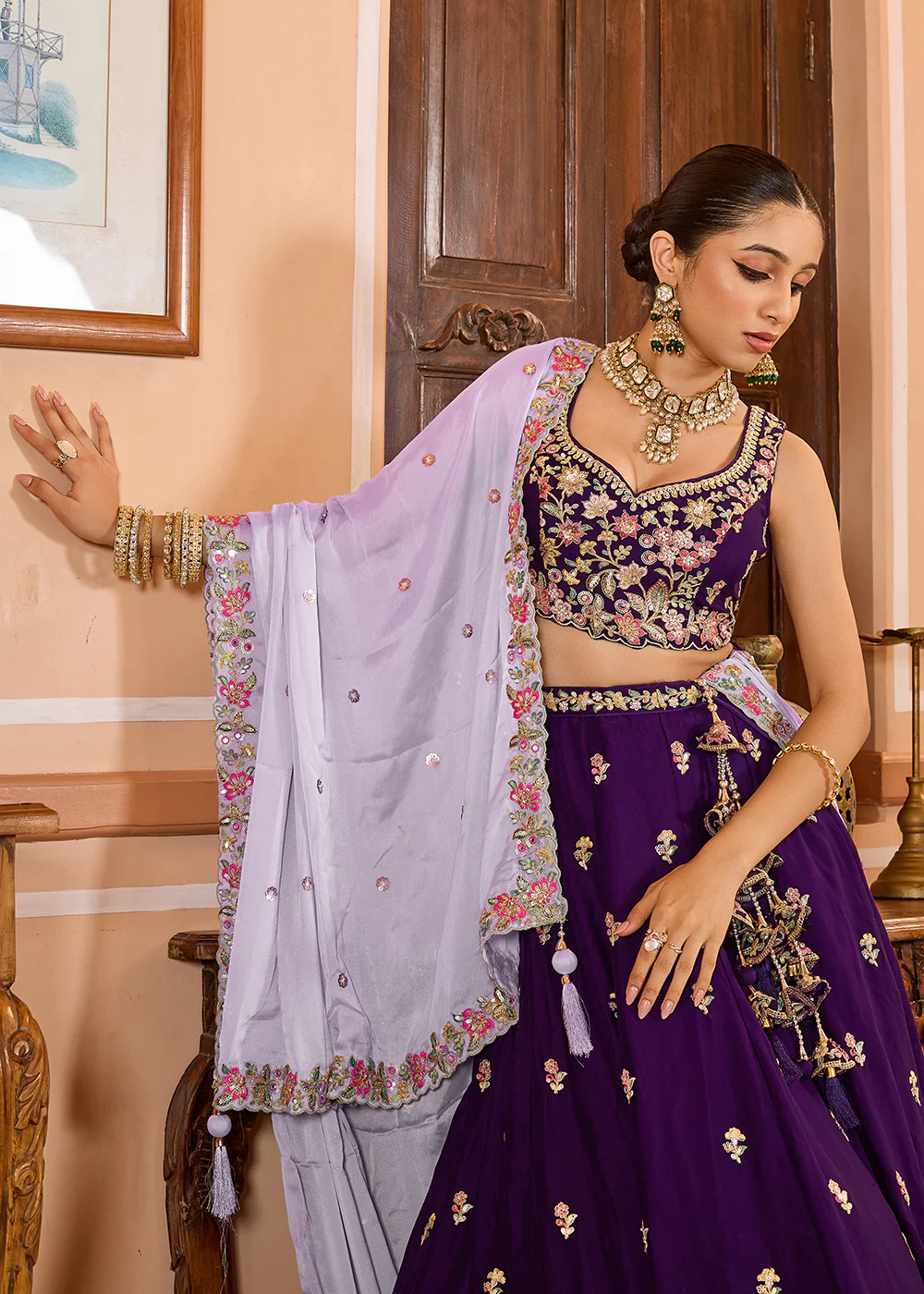 Georgette Purple Embroidered Lehenga Choli with Dupatta - Image 5