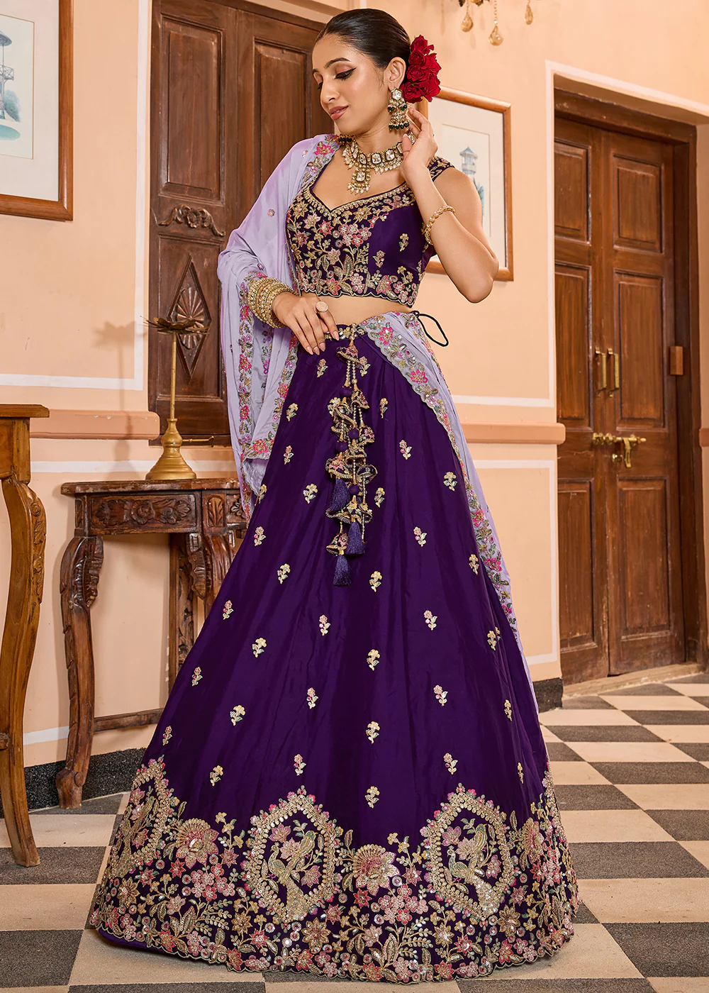 Georgette Purple Embroidered Lehenga Choli with Dupatta - Image 7