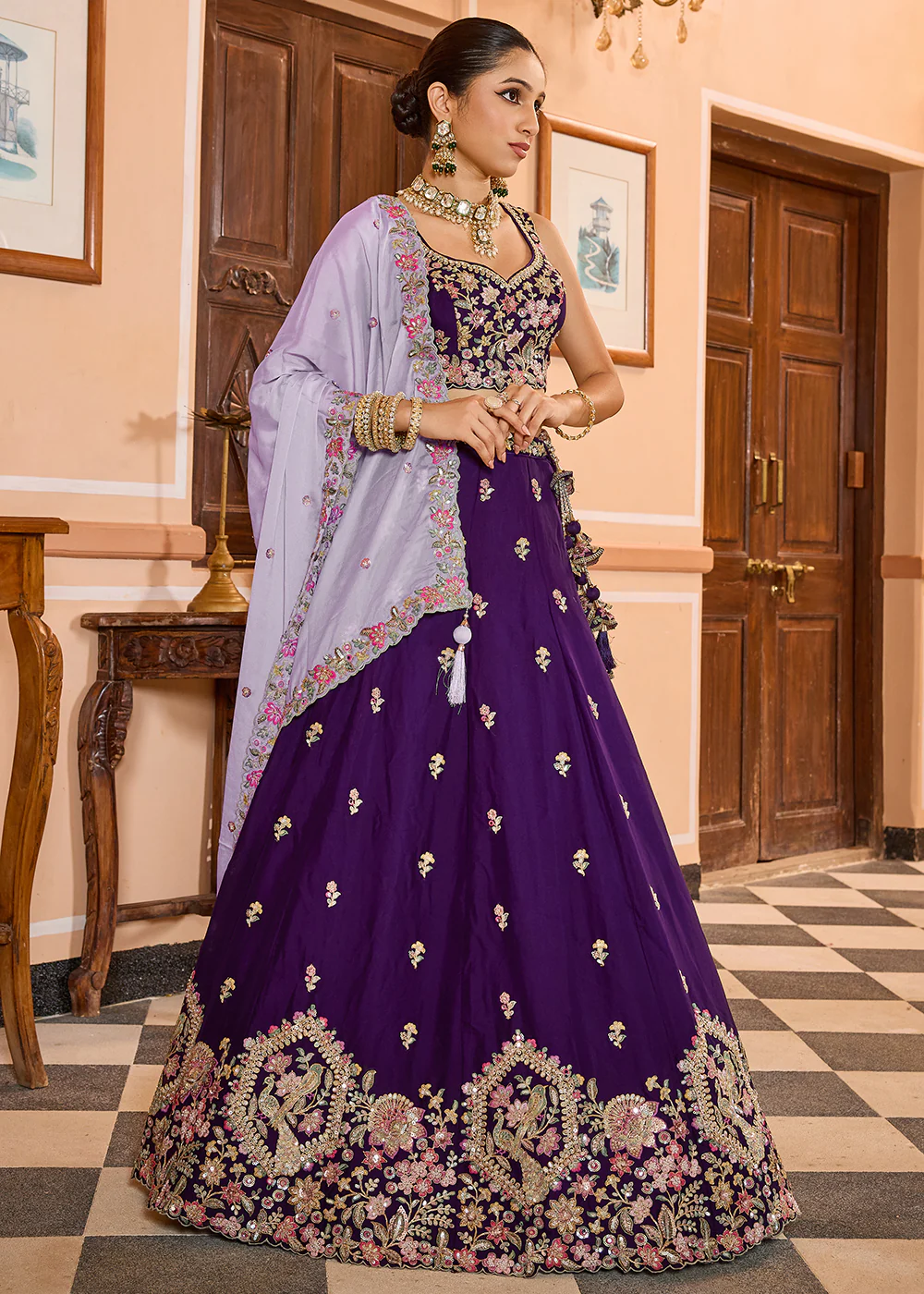 Georgette Purple Embroidered Lehenga Choli with Dupatta - Image 8