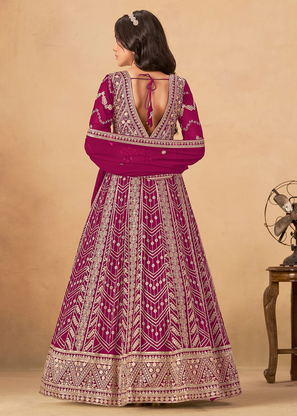 Georgette Rani Pink Embroidered Wedding Anarkali Suit - Image 3