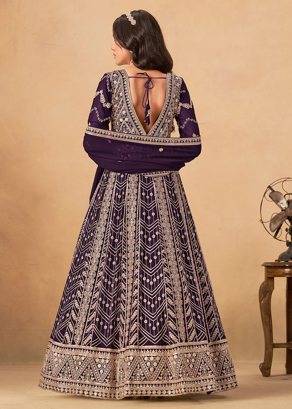 Georgette Wine Purple Embroidered Wedding Anarkali Suit - Image 3
