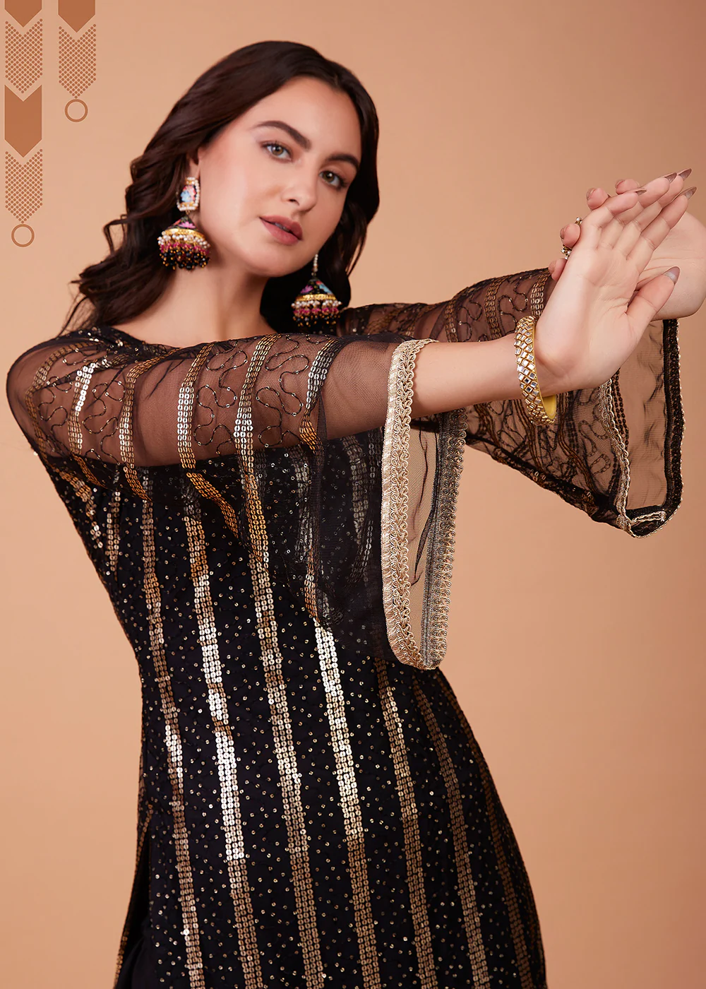 Glamorous Black Tone to Tone Thread Net Salwar Kameez - Image 2