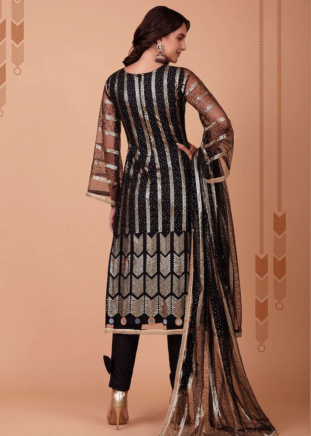 Glamorous Black Tone to Tone Thread Net Salwar Kameez - Image 3