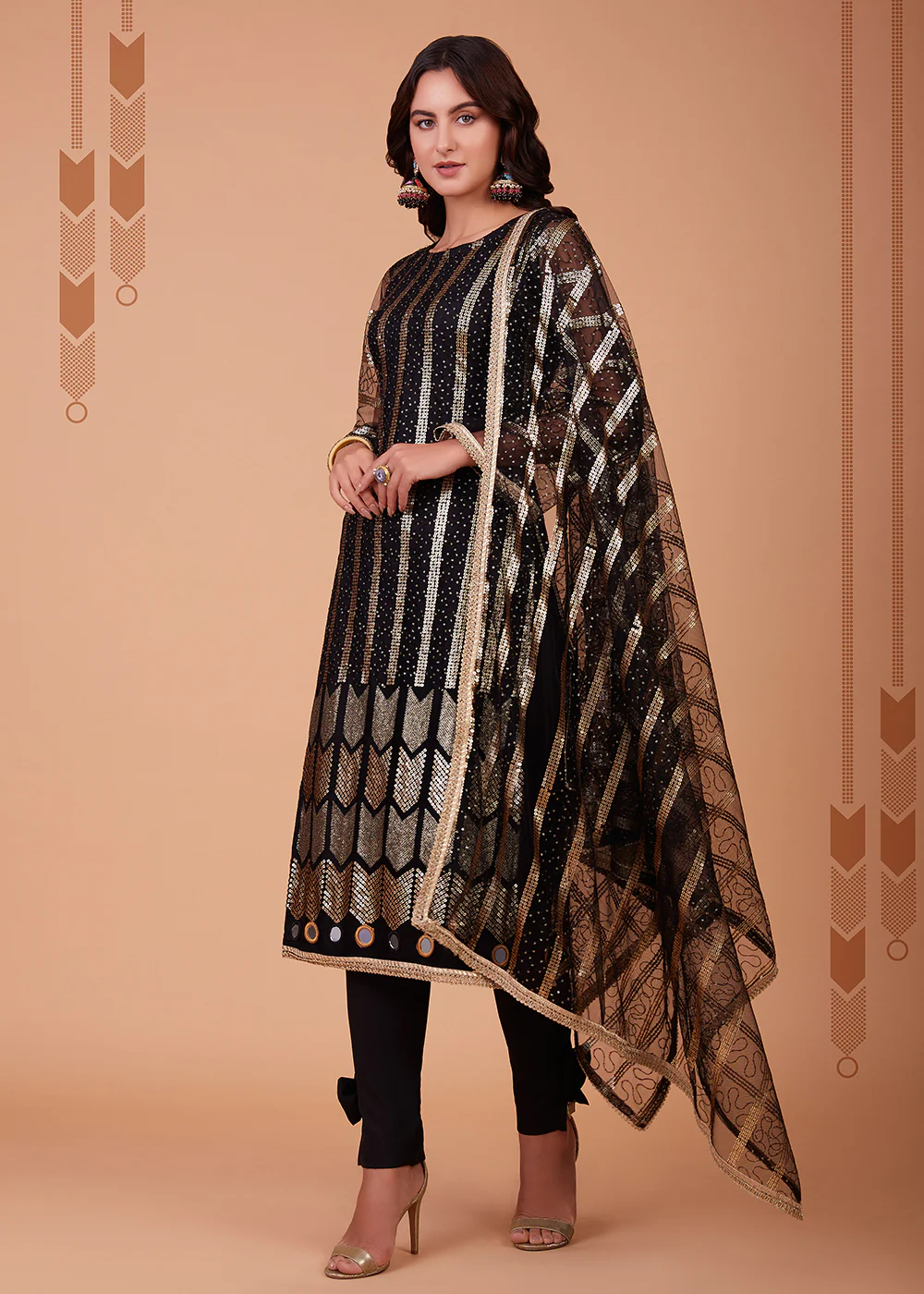 Glamorous Black Tone to Tone Thread Net Salwar Kameez - Image 4