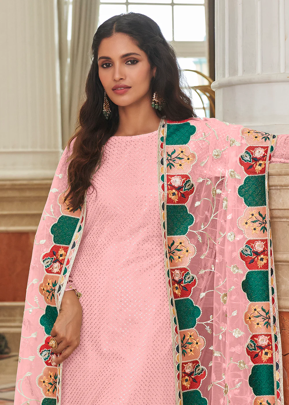 Glamorous Pink Traditional Sequins Eid Wear Salwar Suit - Image 3