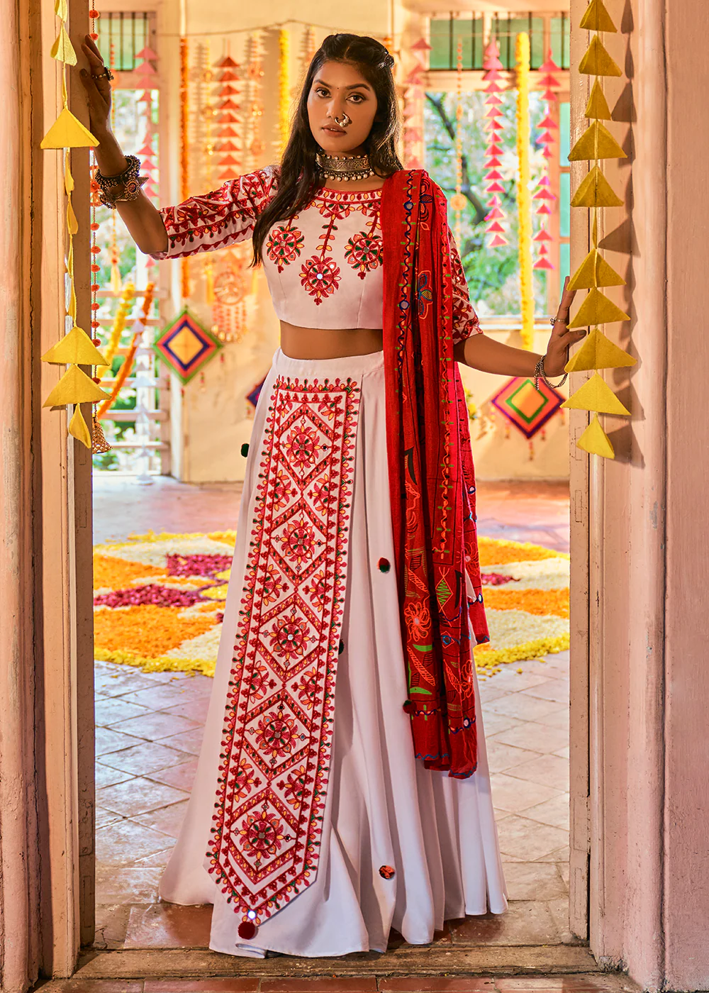 Glamorous White Maslin Cotton Navratri Chaniya Choli - Image 7
