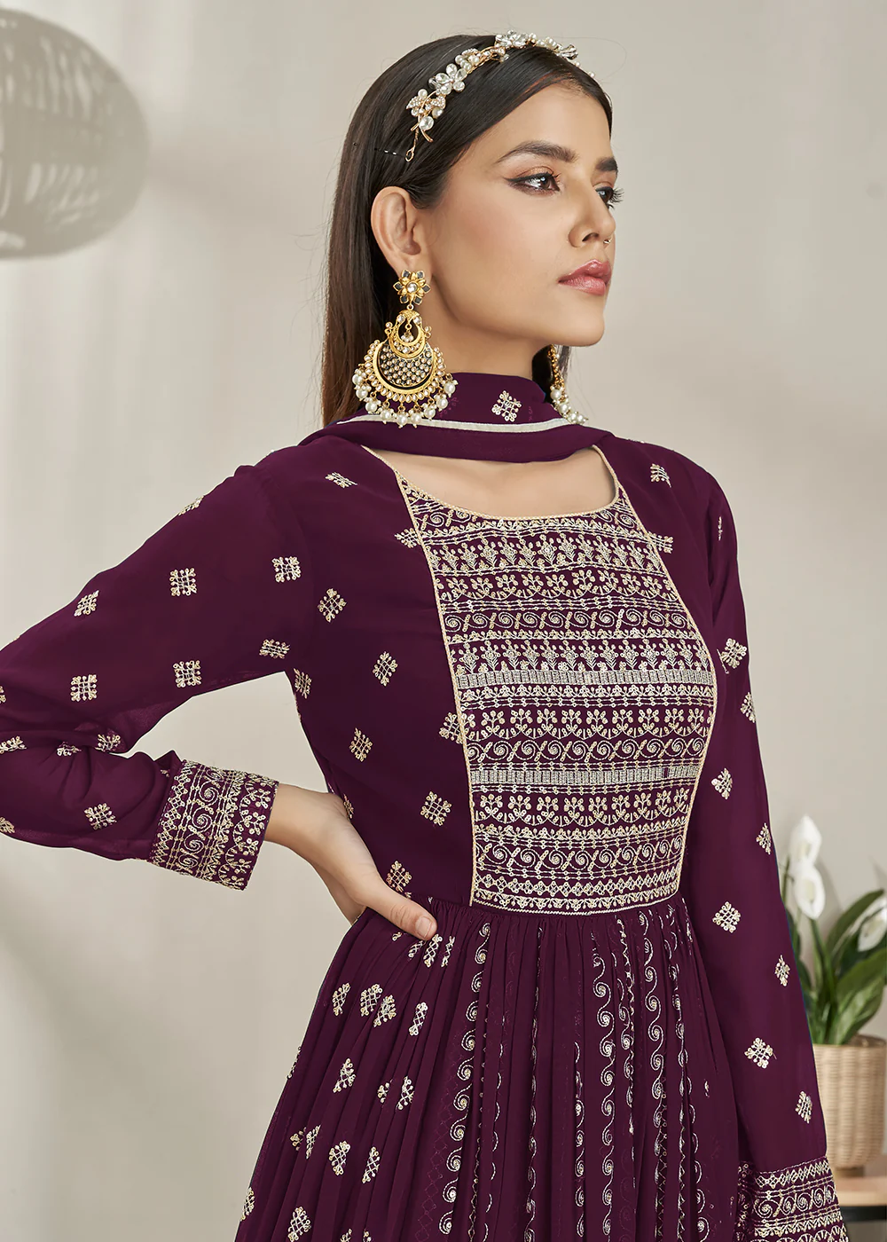 Glamourous Party Style Violet Long Top Style Palazzo Suit - Image 2