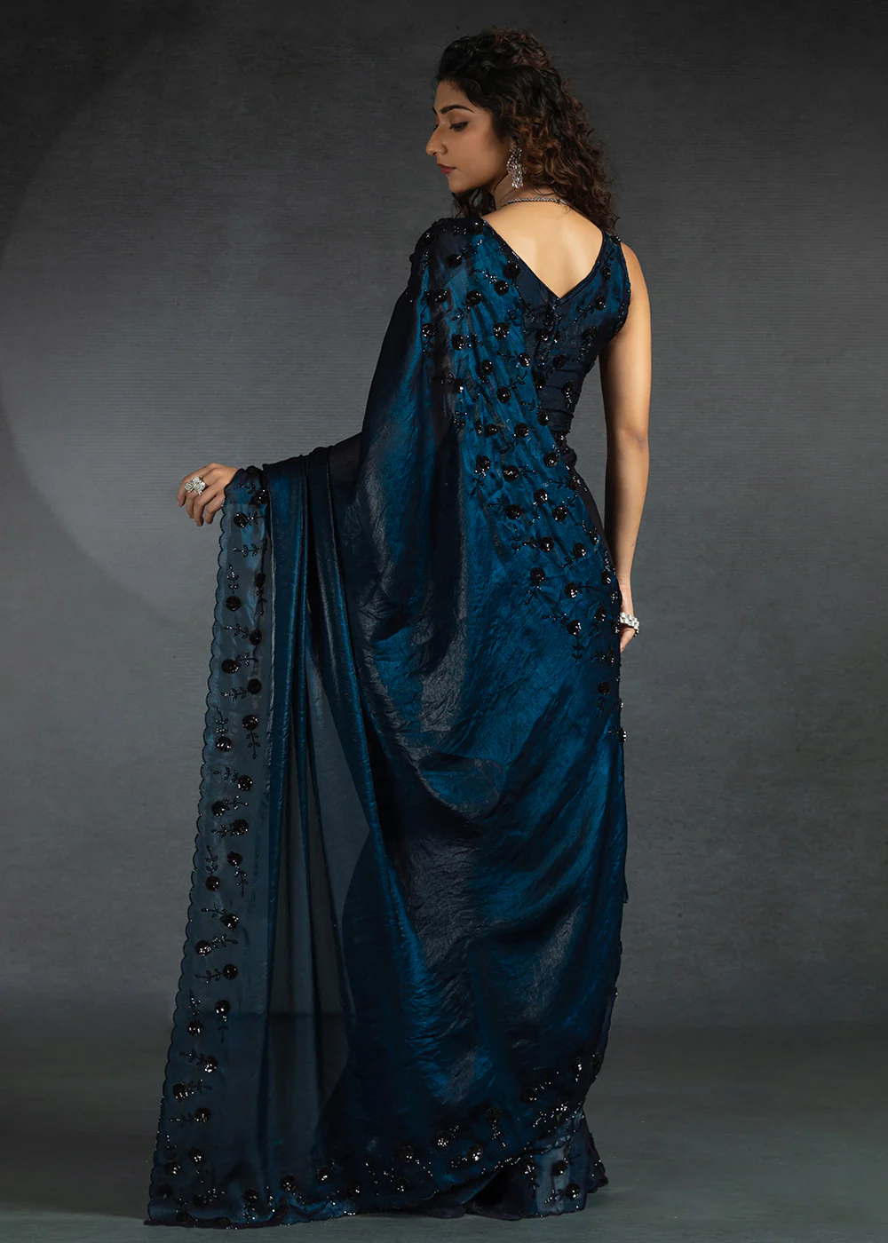 Gleaming Blue Cutdana Work Designer Party Wear Saree - Image 3