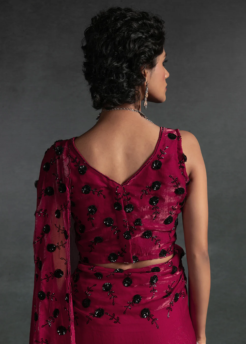 Gleaming Pink Cutdana Work Designer Party Wear Saree - Image 5