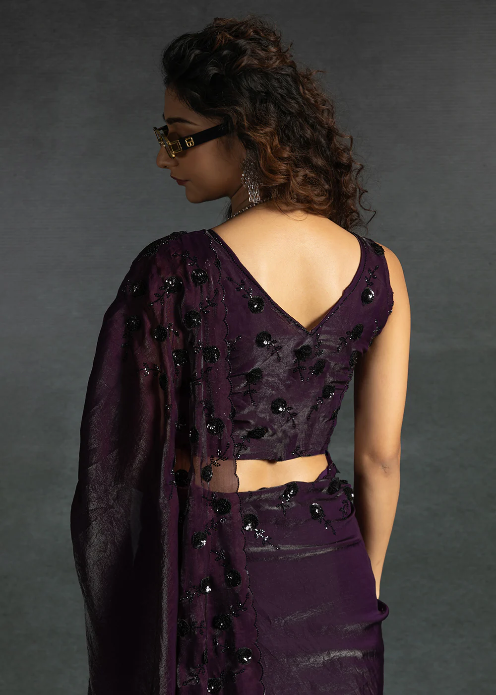 Gleaming Purple Cutdana Work Designer Party Wear Saree - Image 5