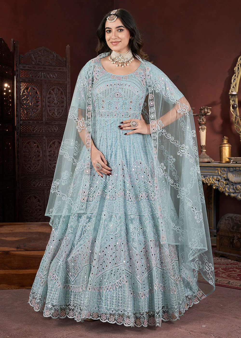 Glorious Blue Threads & Zarkan Work Bridesmaids Gown
