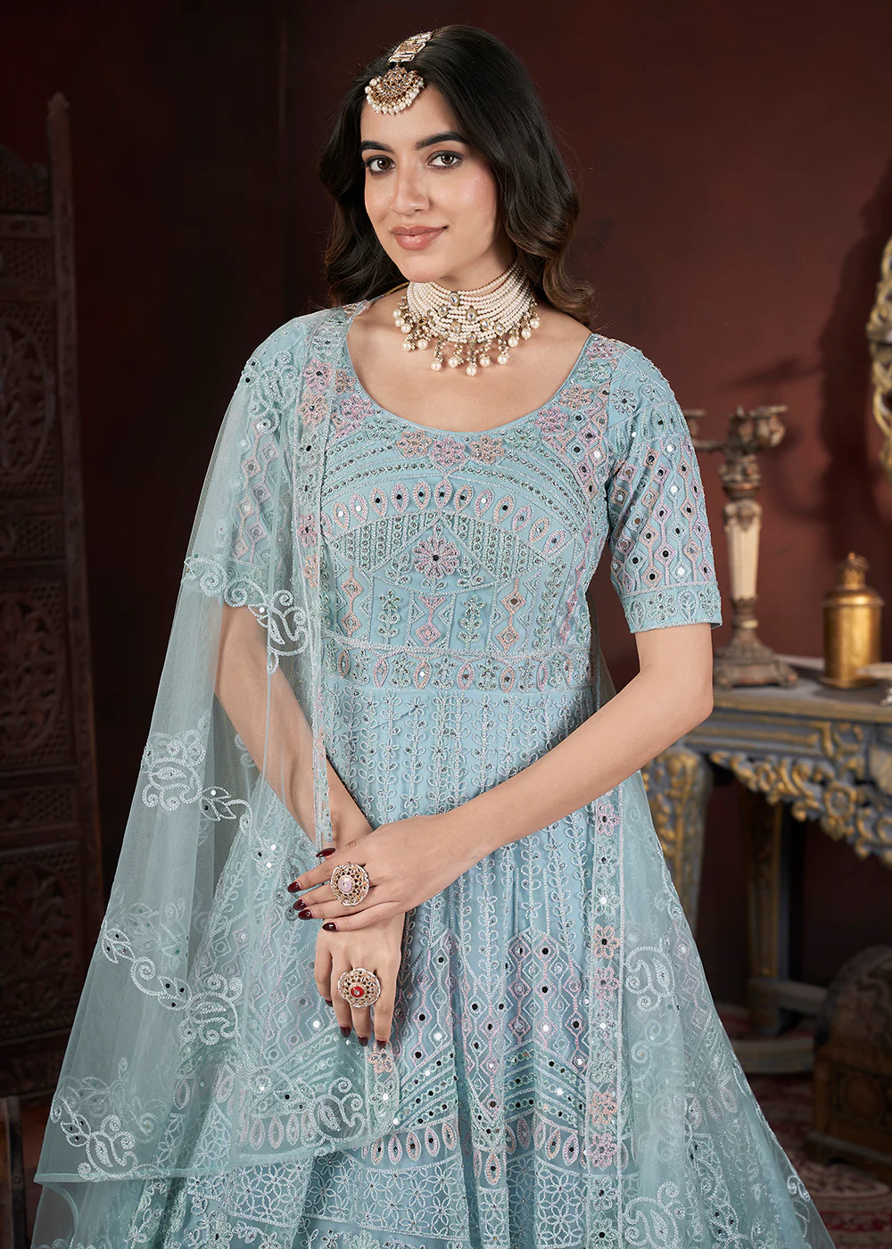 Glorious Blue Threads & Zarkan Work Bridesmaids Gown - Image 2