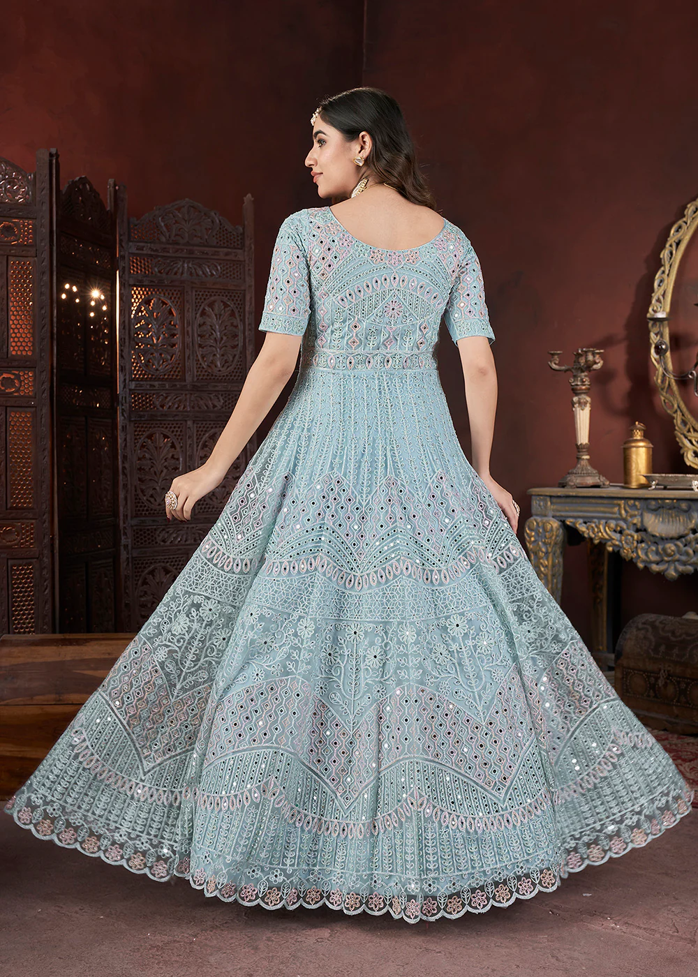 Glorious Blue Threads & Zarkan Work Bridesmaids Gown - Image 3