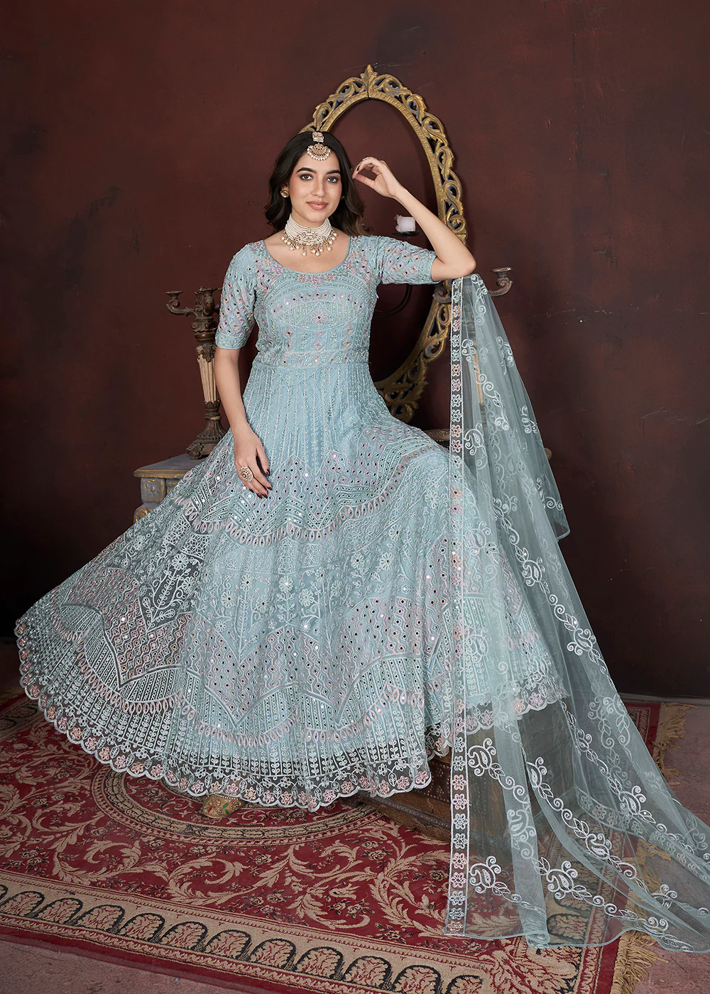 Glorious Blue Threads & Zarkan Work Bridesmaids Gown - Image 4