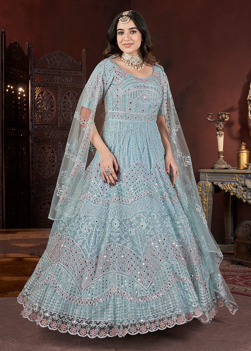 Glorious Blue Threads & Zarkan Work Bridesmaids Gown - Image 5