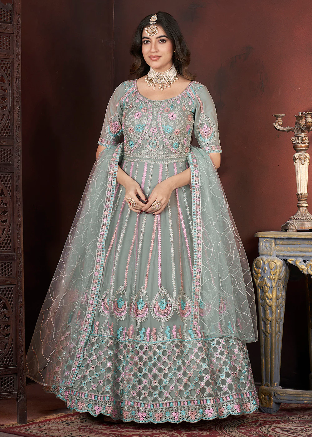 Glorious Pista Threads & Zarkan Work Bridesmaids Gown