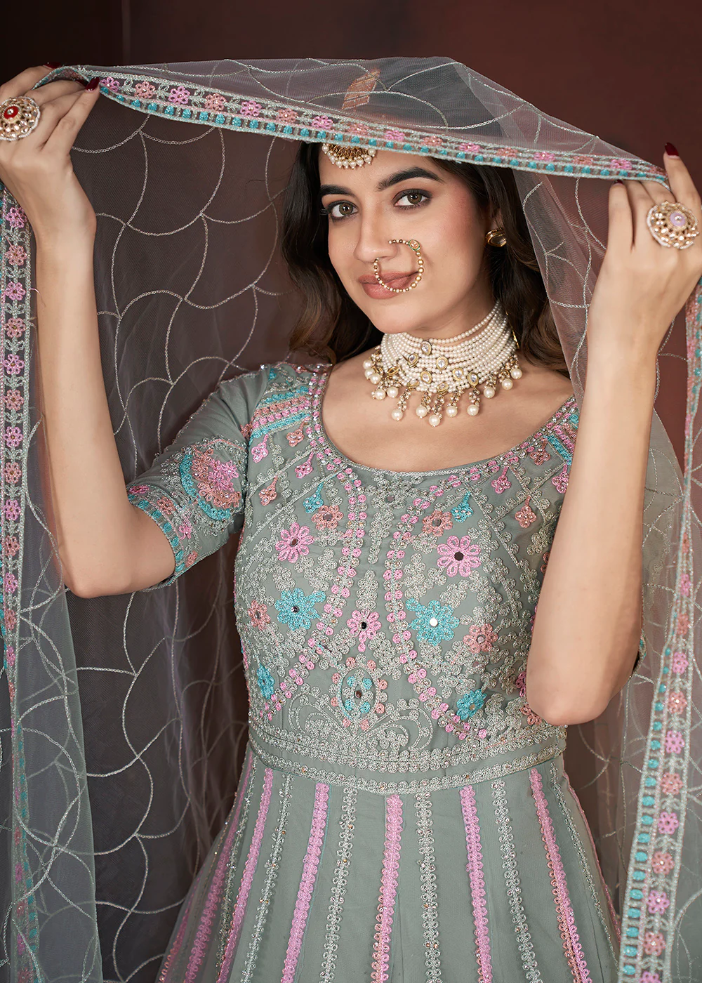 Glorious Pista Threads & Zarkan Work Bridesmaids Gown - Image 2