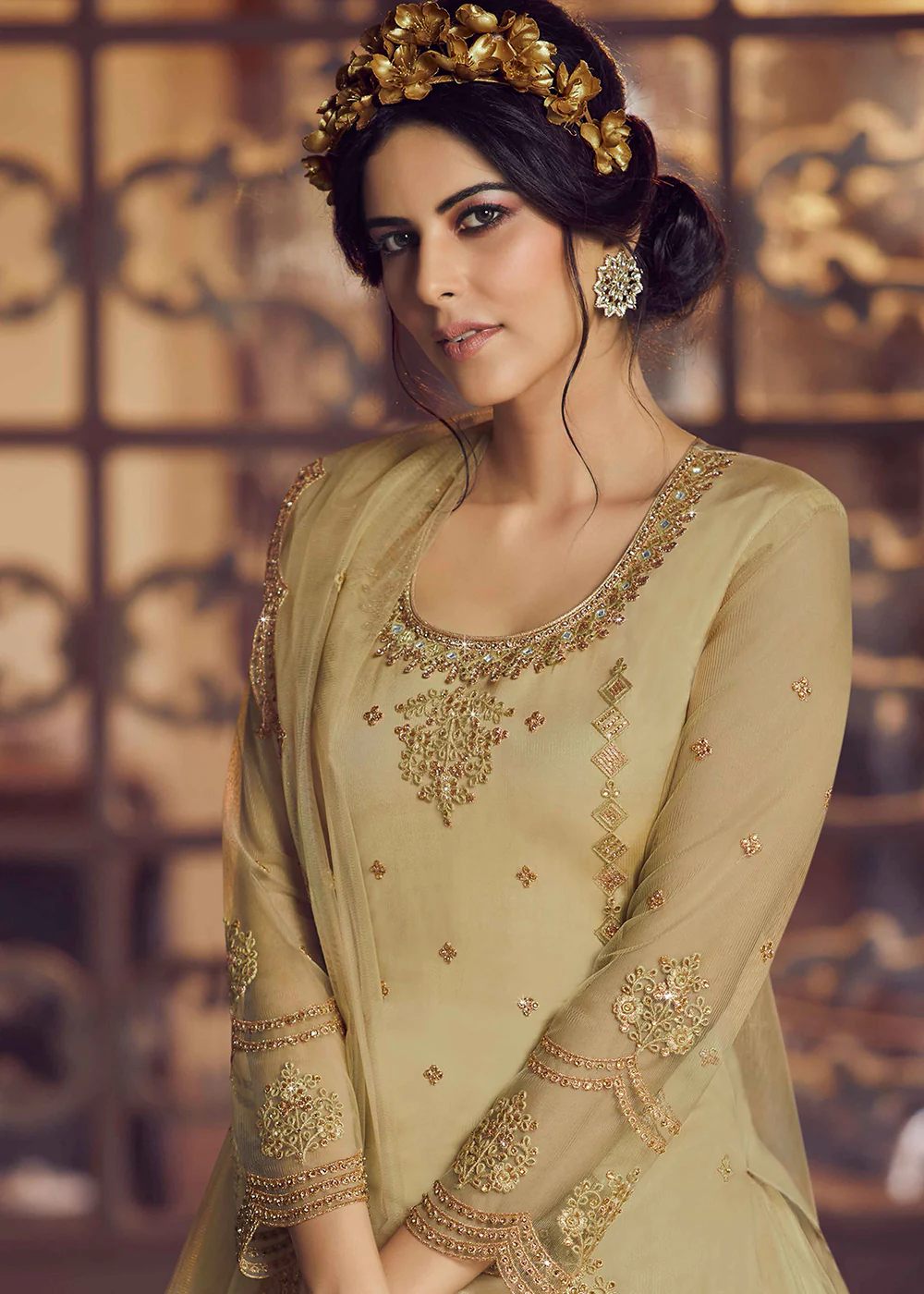 Golden Beige Lehenga/Pant Style Trendy Suit - Image 2