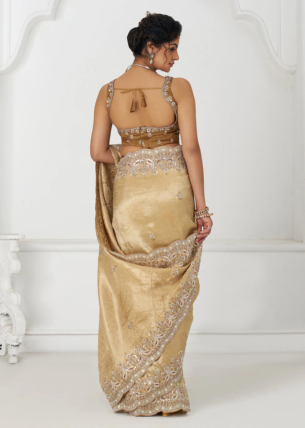Golden Pure Dola Viscose Silk Wedding Wear Saree - Image 3