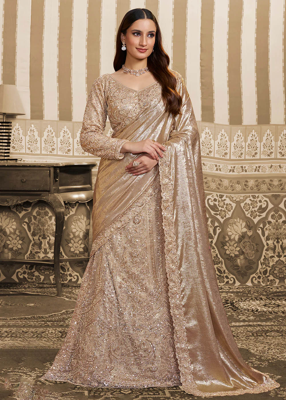 Golden Saree Style Embroidered Designer Lehenga Choli