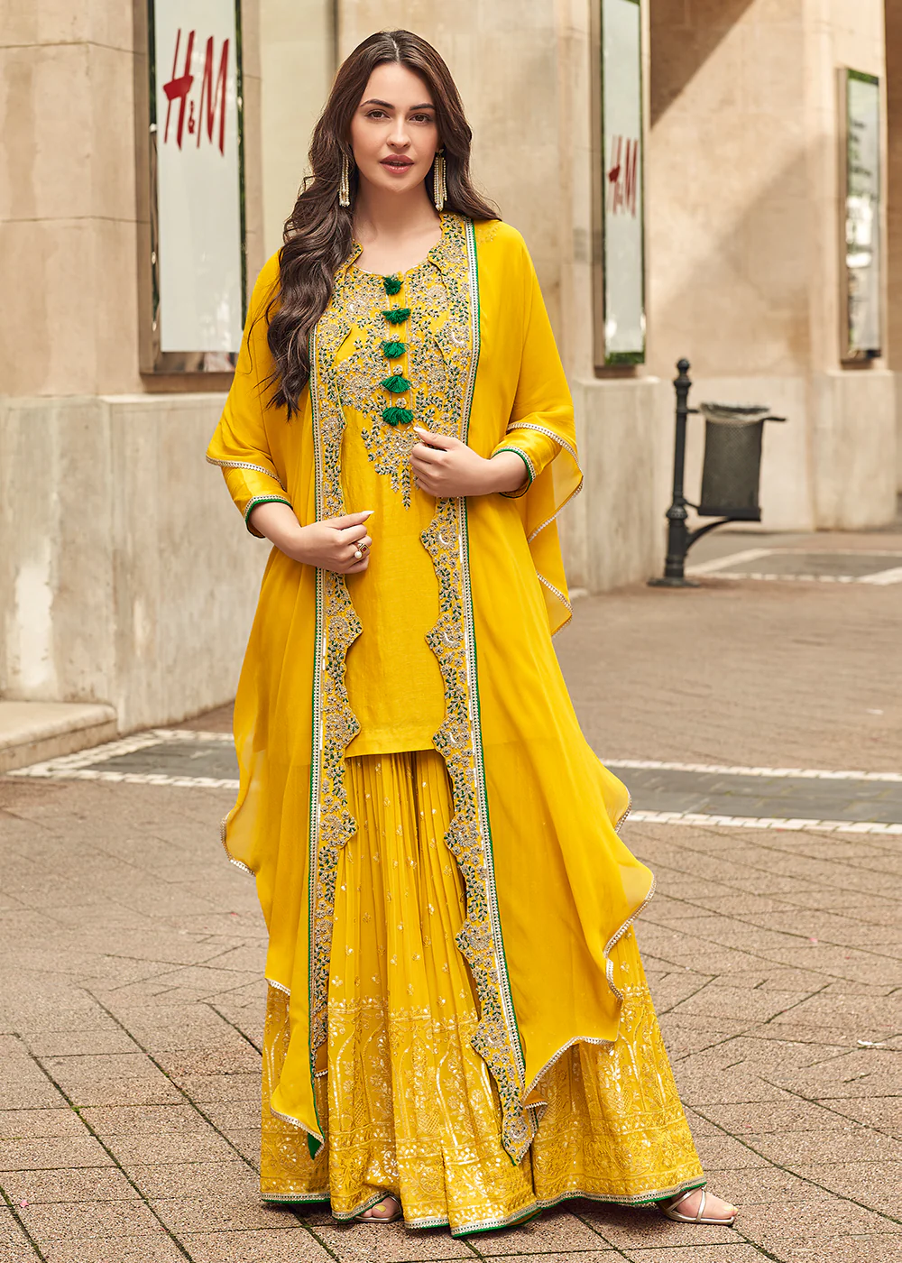 Golden Yellow Embroidered Festive Gharara Style Suit