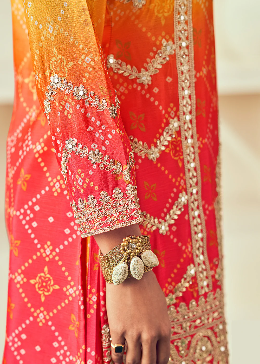 Golden Yellow Heavy Embroidered Designer Palazzo Dress - Image 3