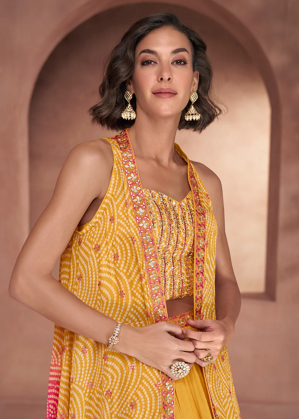Golden Yellow Premium Silk Designer Party Wear Lehenga Choli - Image 2