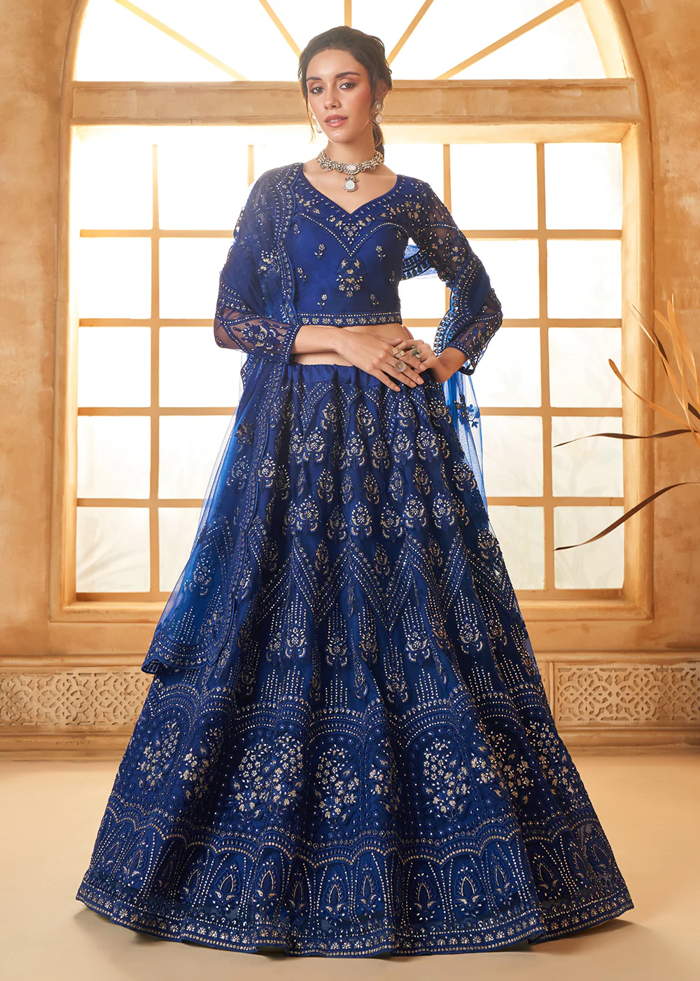 Gorgeous Blue Heavy Net Embroidered Bridal Lehenga Choli