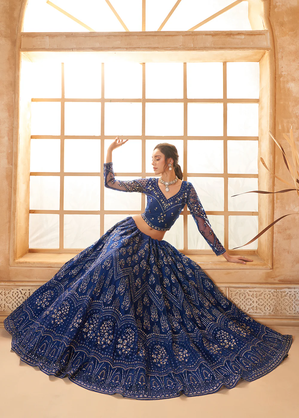 Gorgeous Blue Heavy Net Embroidered Bridal Lehenga Choli - Image 4